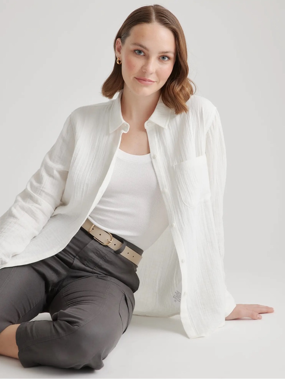 Quince 100% Organic Cotton Gauze Long Sleeve Shirt S White - Picture 3 of 8